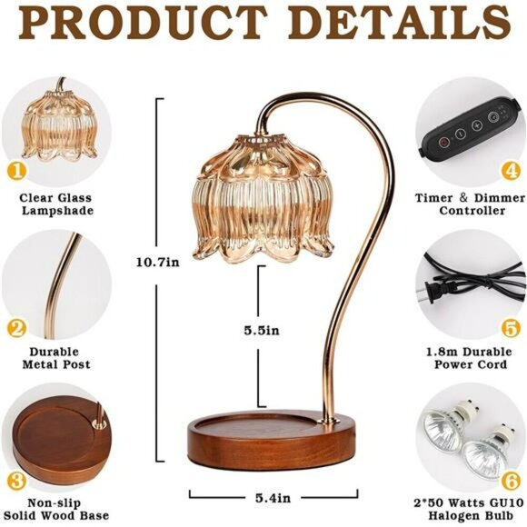 Dimmable Candle Warmer Lamp with Timer Flower Wax Melter for Jar Candles - Picture 2 of 7